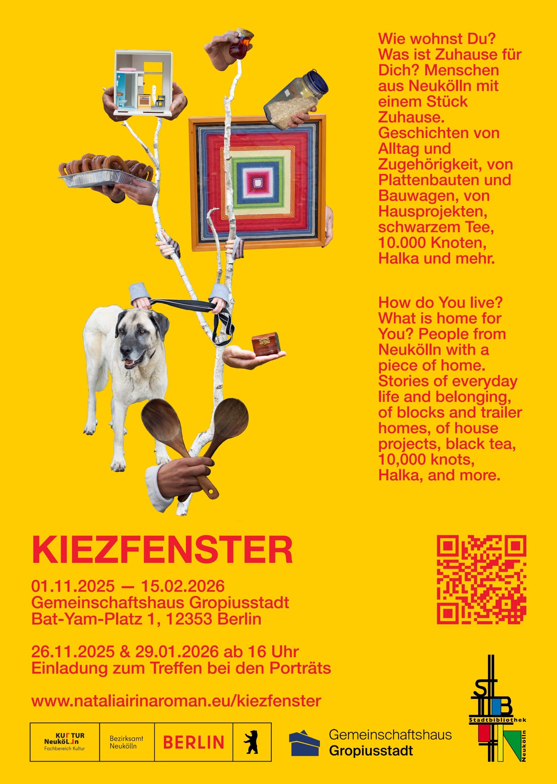 Poster_A2 mit extra 3 mm Werbeplakat für die Ausstellung Kiezfenster im Gemeinschaftshaus Neukölln