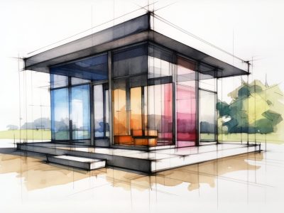 Zeichnung eines Glashauses in Regenbogenfarben